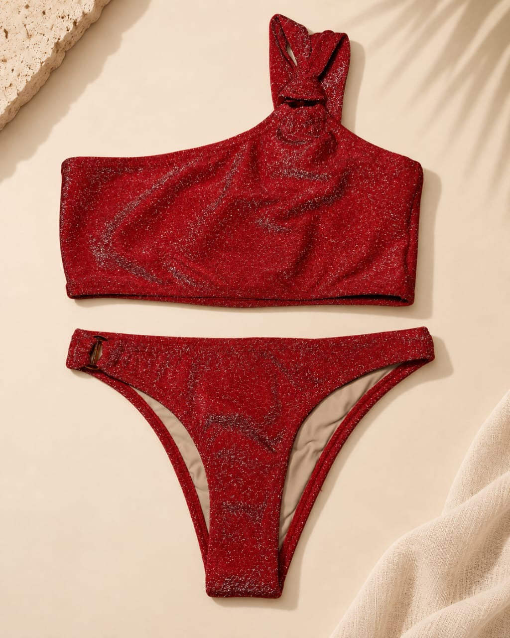 RUBY – One-Shoulder Lurex Bikini Set with O-Ring Detail