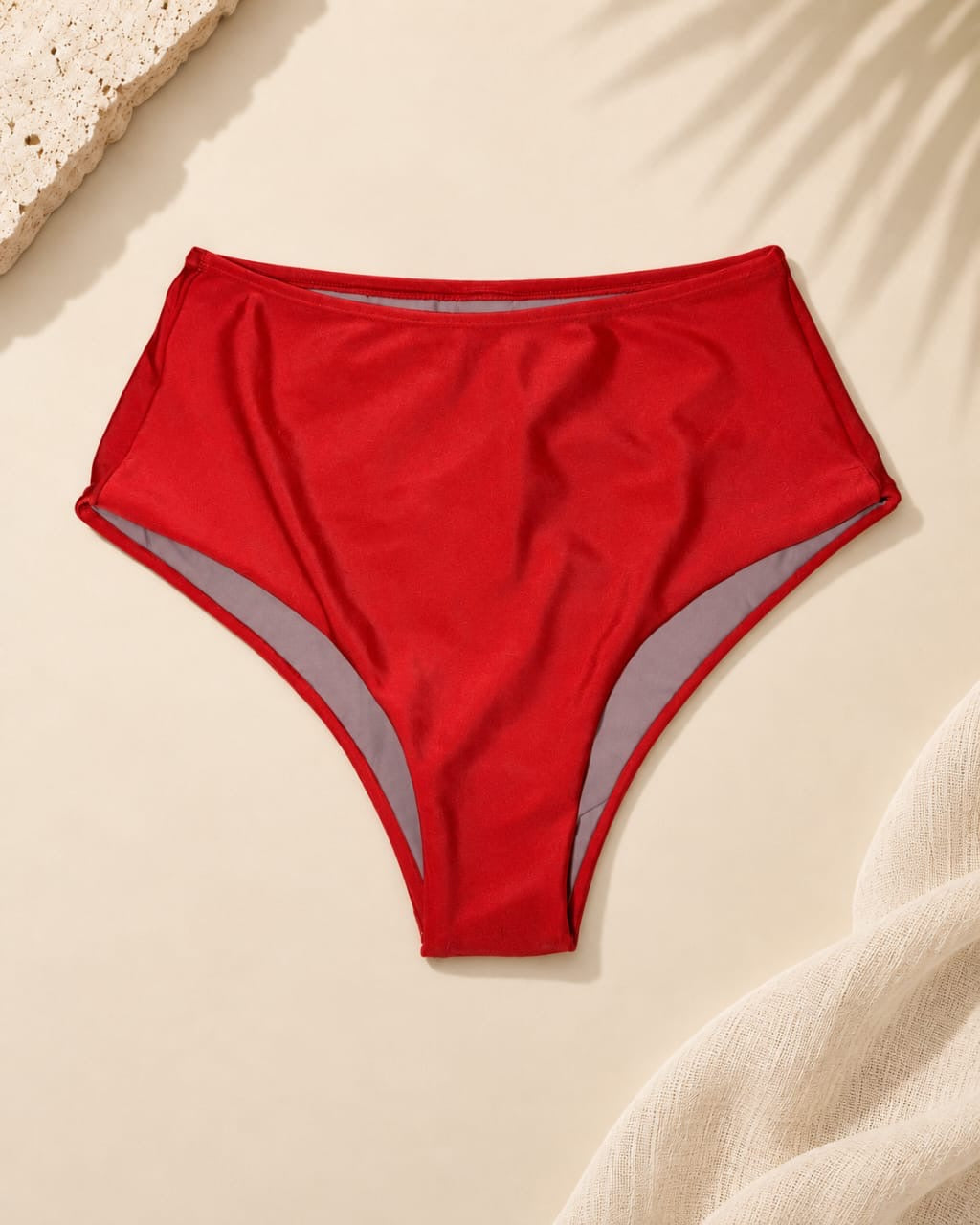Red High-Waist Hot Pants Bikini Bottom
