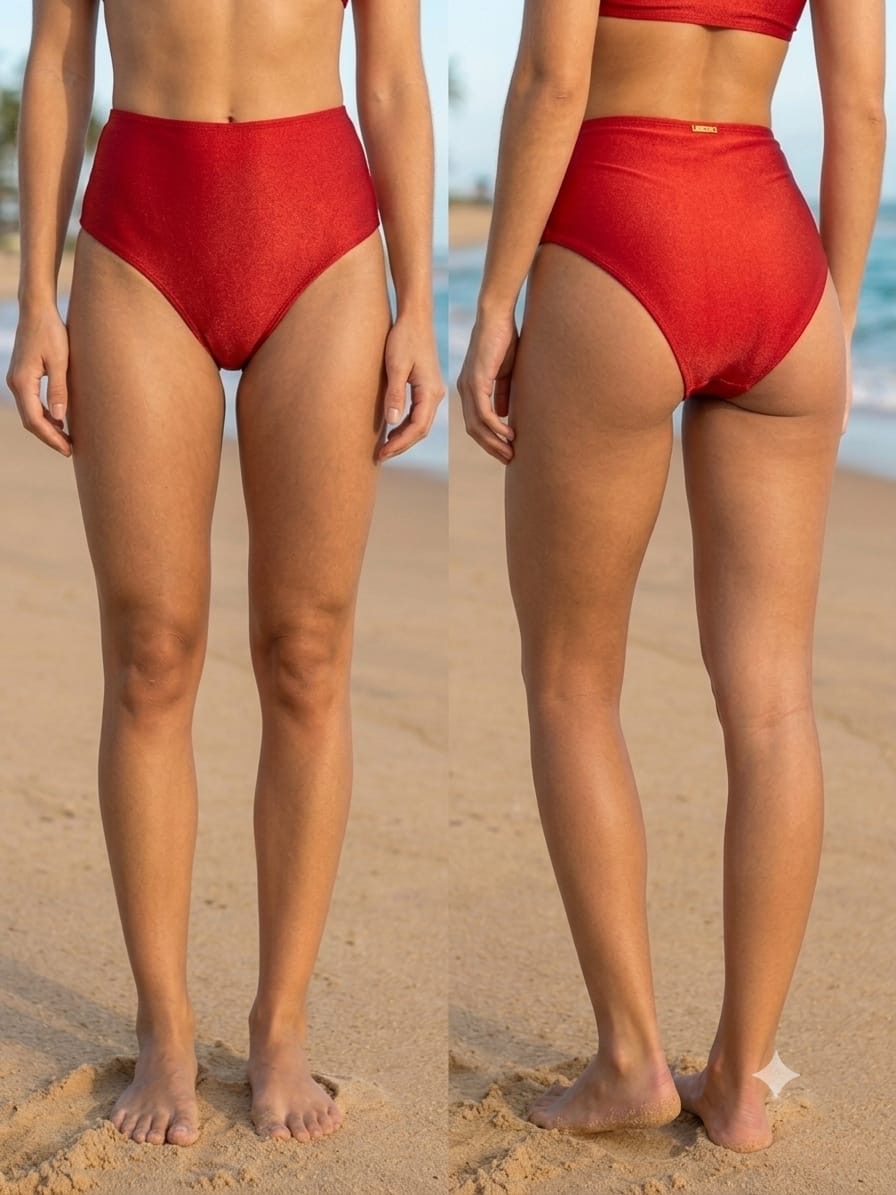 Red High-Waist Hot Pants Bikini Bottom