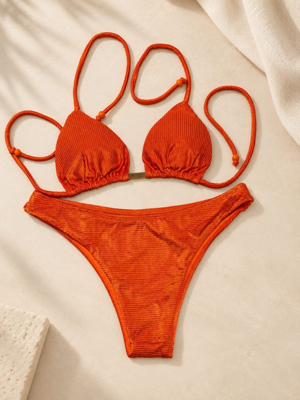 Sunset Orange Asa Delta Bikini Set – High-Leg Brazilian Cut