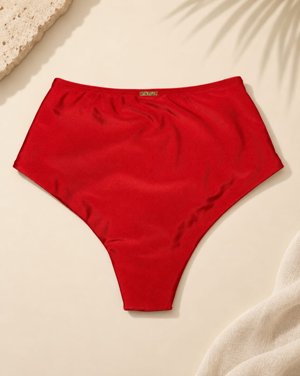 Red High-Waist Hot Pants Bikini Bottom
