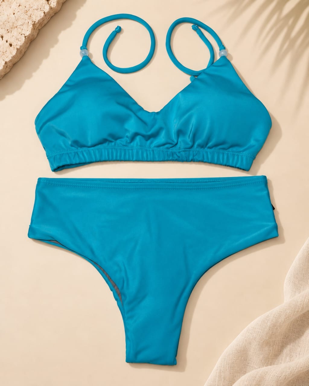 Tiffany Blue Halter Bikini Set – Mid High Waist