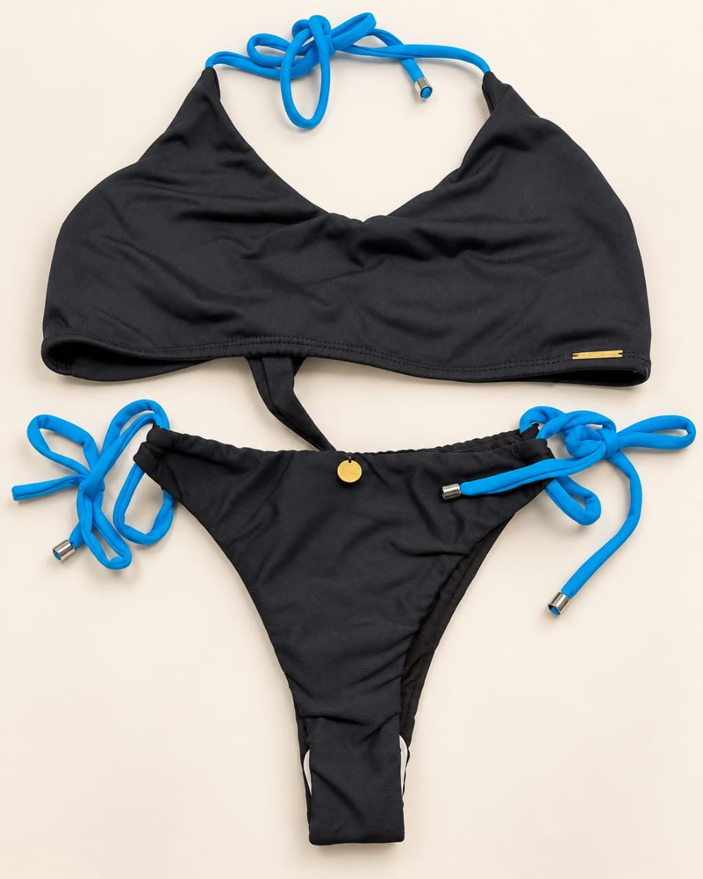 Black & Royal Blue Side Tie Bikini Set