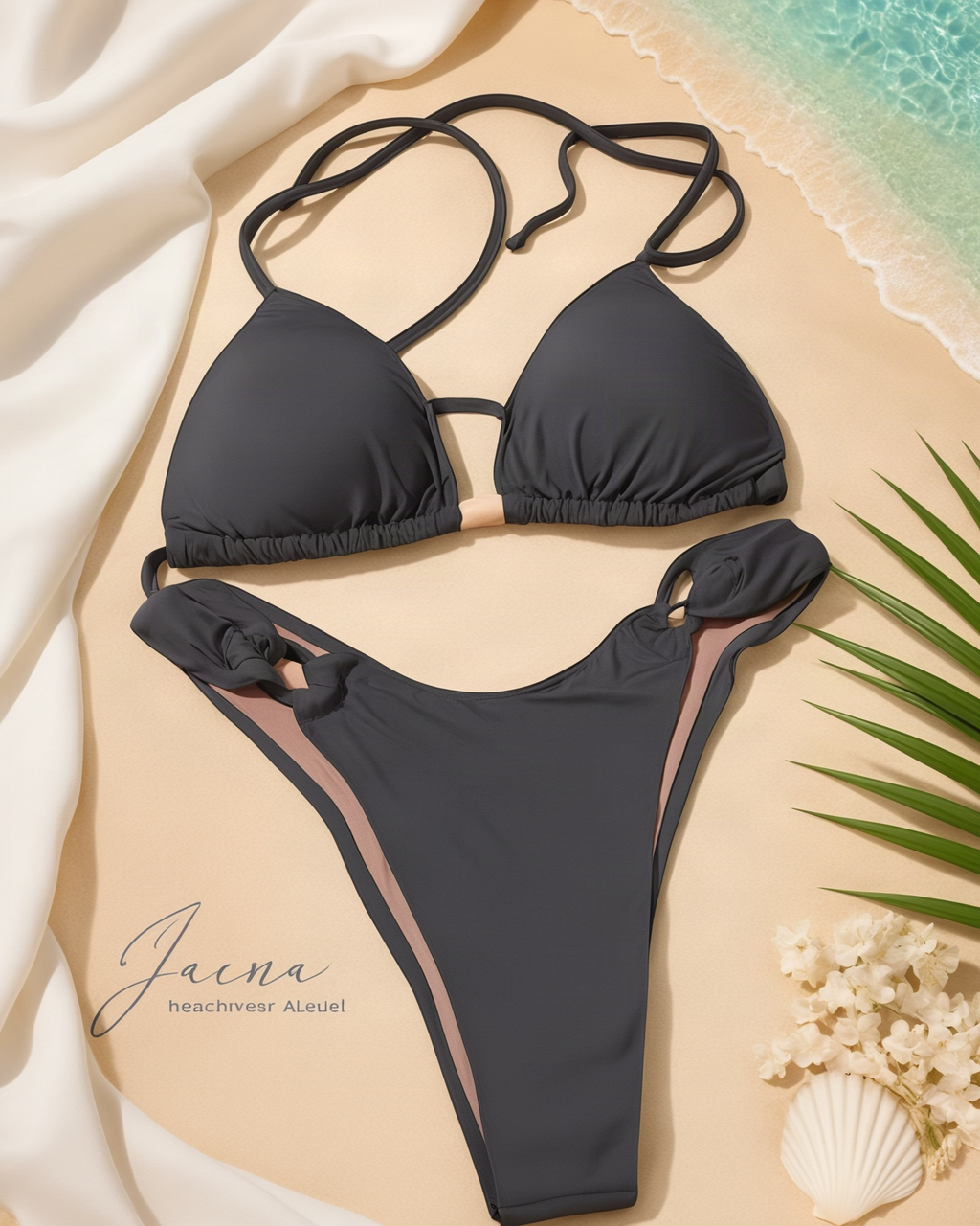 High-Cut Asa Delta Bikini Set – Charcoal Gray
