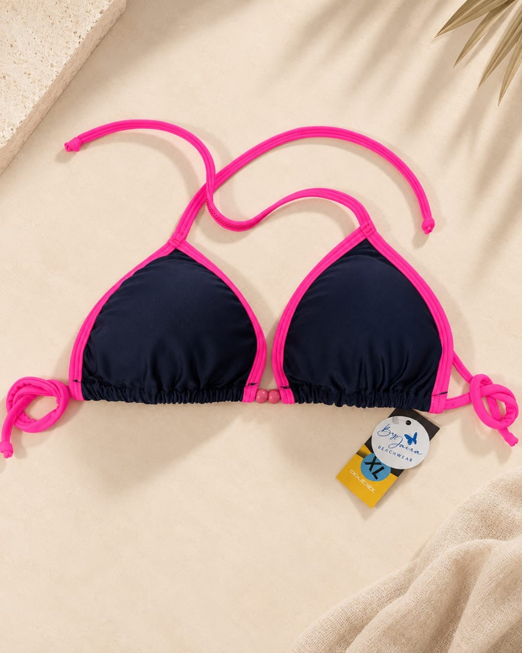 Navy & Neon Pink Triangle Bikini Top