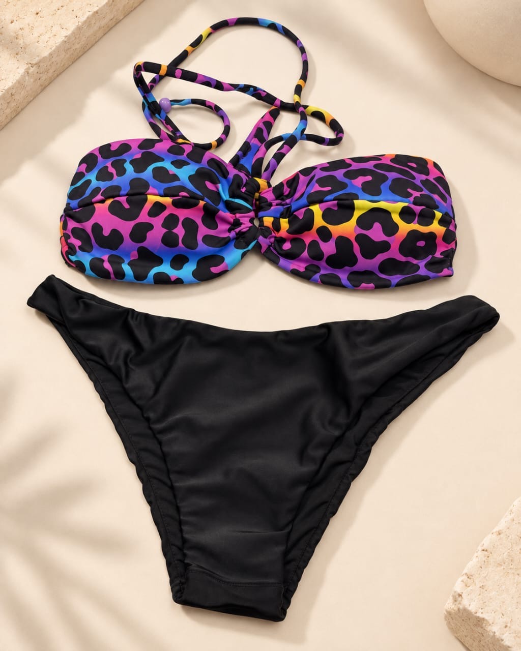 Rainbow Leopard Top & Black Asa Delta Set