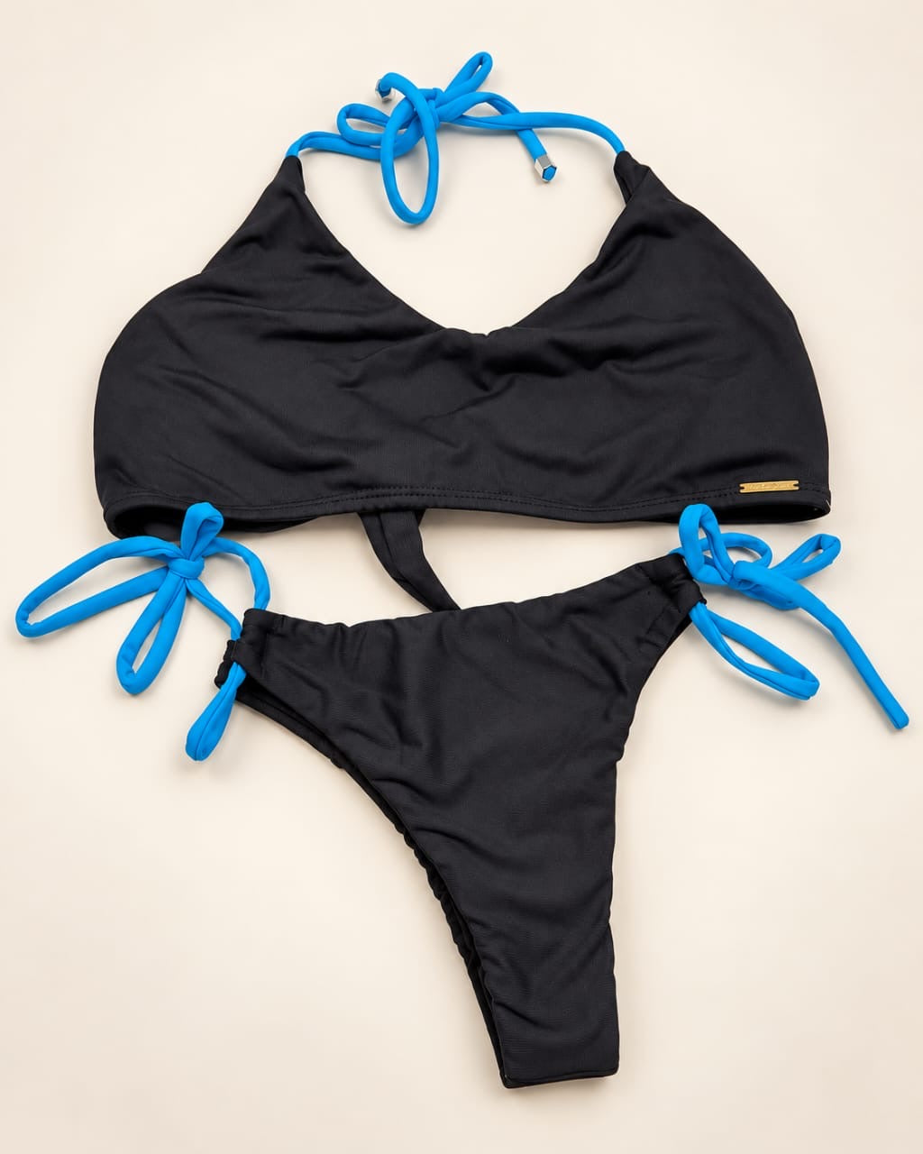 Black & Royal Blue Side Tie Bikini Set