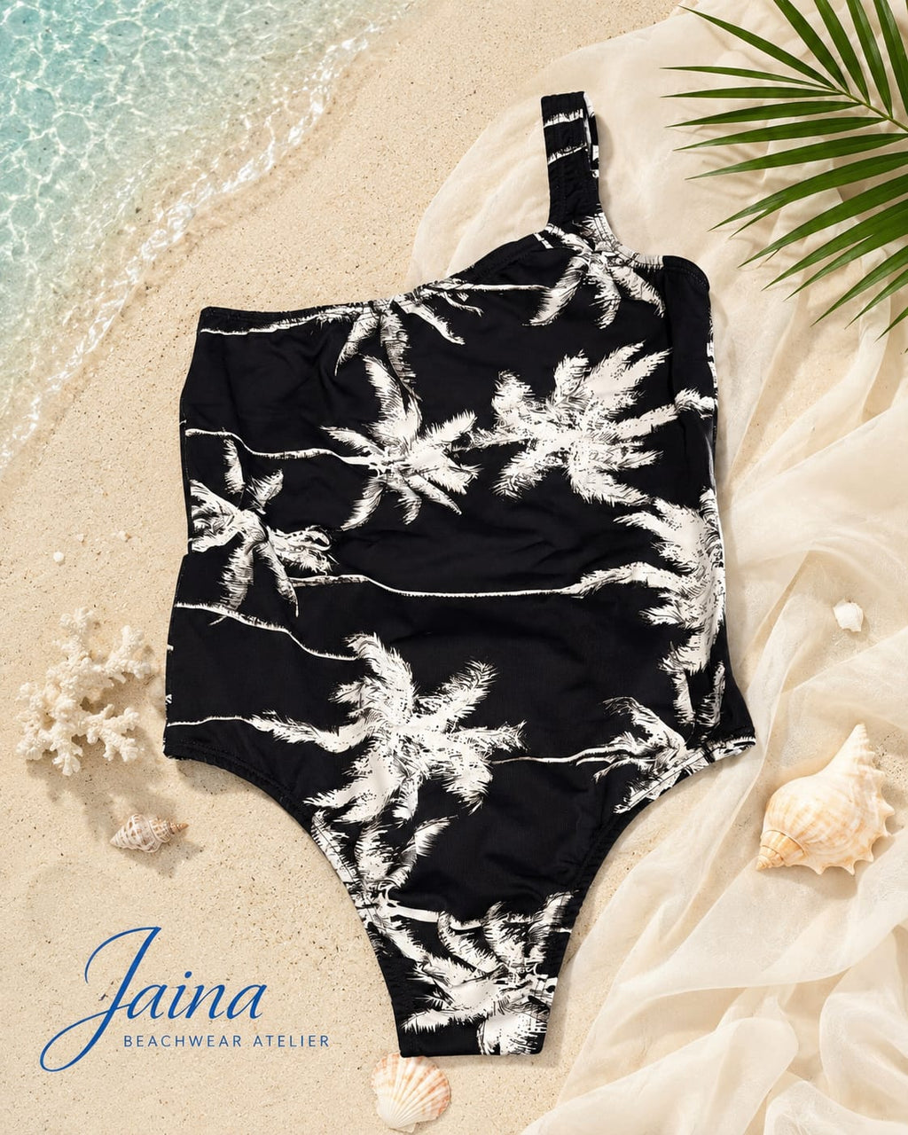 Midnight Palm One-Shoulder One-Piece Swimsuit