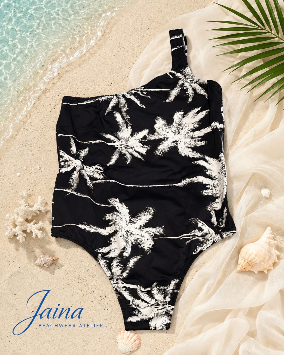 Midnight Palm One-Shoulder One-Piece Swimsuit